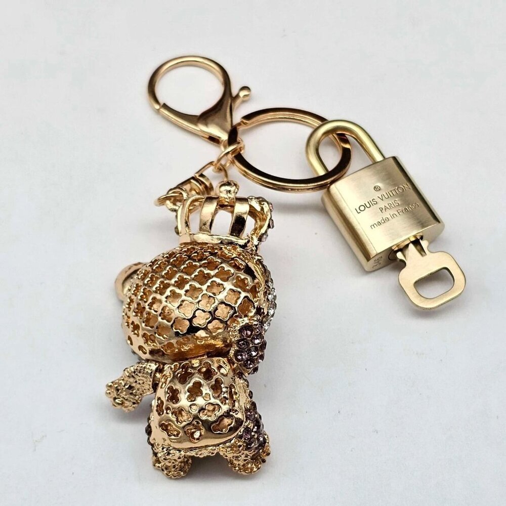 Authentic Louis Vuitton Gold Padlock & Key 🔒 LV Bag Charm w/ Unbranded Keychai - Picture 4 of 7